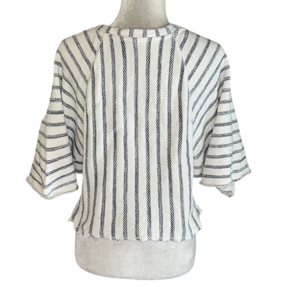 Anthropologie Dolan Coastal Stripes Terry Frayed Cropped Pullover Top - M - Picture 9 of 16